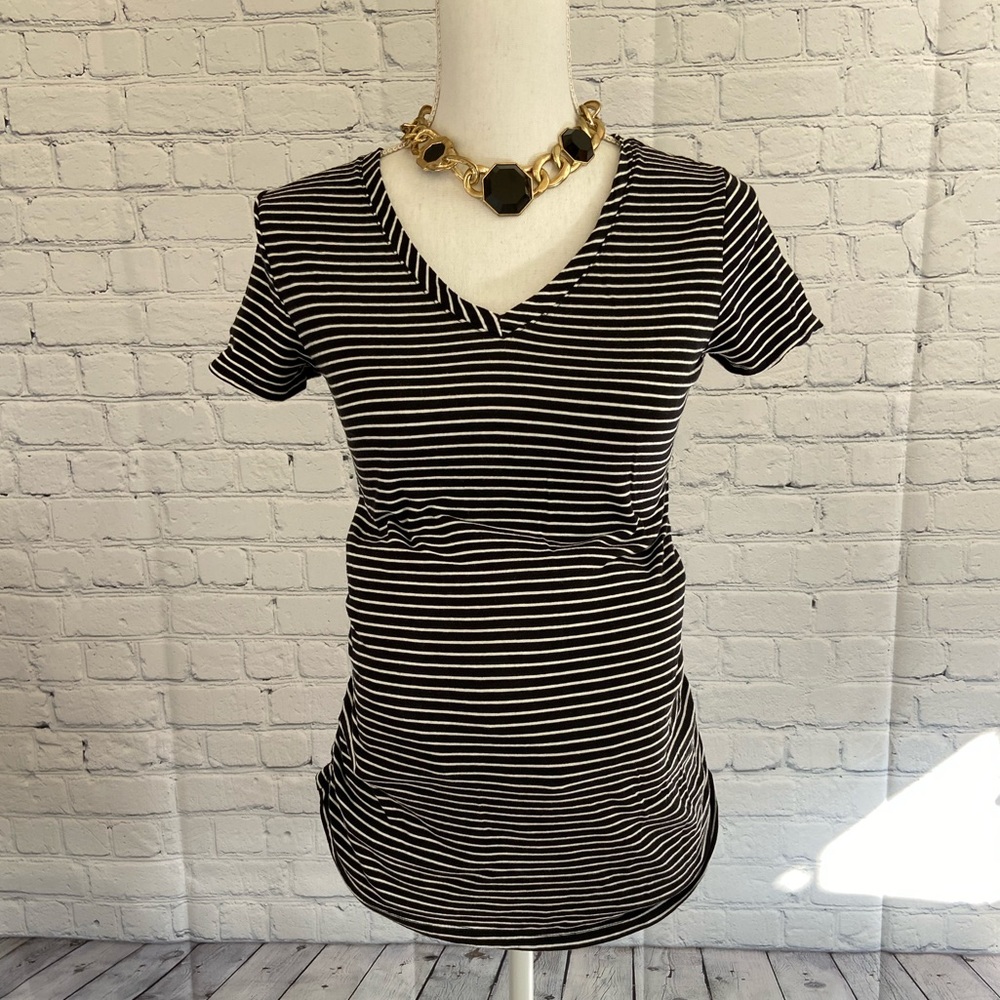 Isabel Maternity Black and White Striped Top XS
